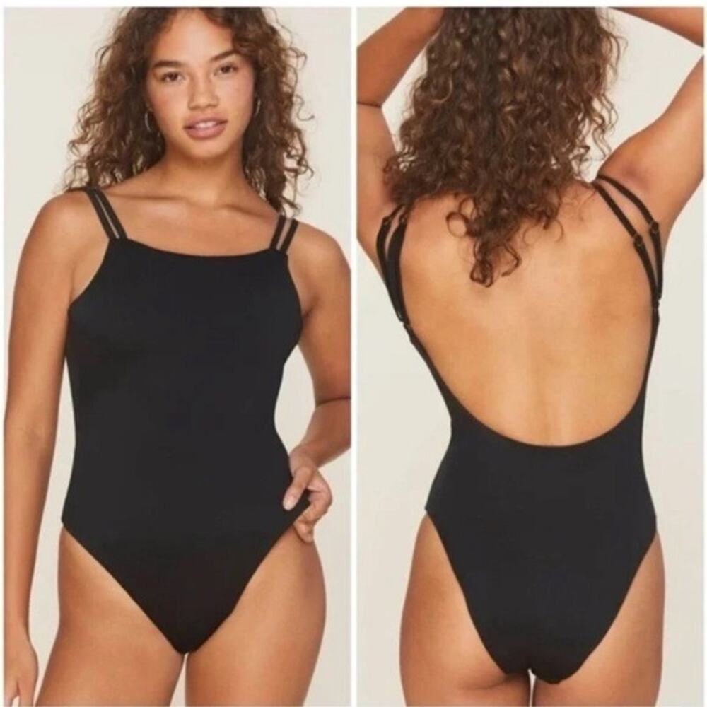 NWT Andie Rockaway One Piece Open Low Back Swimsuit Removable Pads XS Black